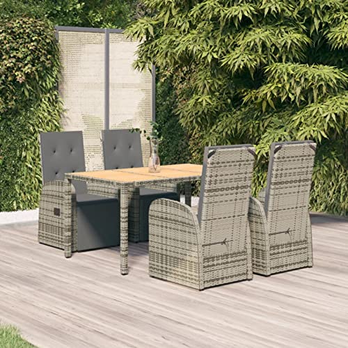 Tidyard 5-TLG. Garten Essgruppe, Gartenmöbel Sitzgruppe, Terrassenmöbel Set 4 Personen, Esstisch mit 4 Hochlehner Verstellbar Stühlen mit Kissen Set, Poly Rattan Grau von Tidyard