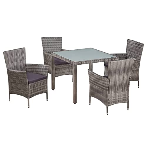 Tidyard 5-TLG. Garten Essgruppe, Poly Rattan Sitzgruppe für 4 Personen, Gartenmöbel Set mit Tisch und Stühle, Essgruppe für Garten Terrasse und Balkon von Tidyard