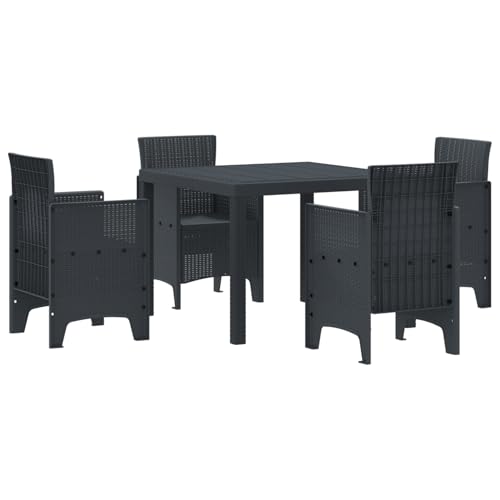 Tidyard 5-TLG. Garten-Essgruppe Anthrazit Poly Rattan gartentisch mit stühlen Set von Tidyard