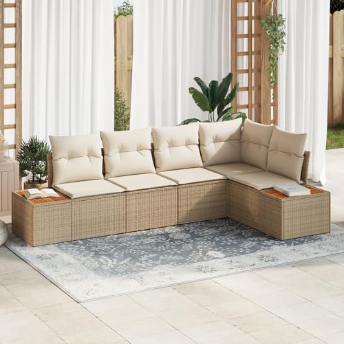 Tidyard 5-TLG. Garten-Sofagarnitur mit Kissen Beige Poly Rattan Akazie Tidyard 5-TLG. Garten-Sofagarnitur mit Kissen Beige Poly Rattan Akazie von Tidyard