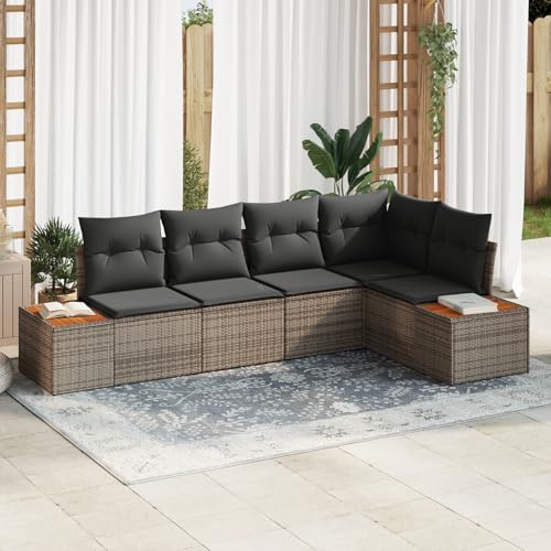 Tidyard 5-TLG. Garten-Sofagarnitur mit Kissen Grau Poly Rattan Akazie von Tidyard