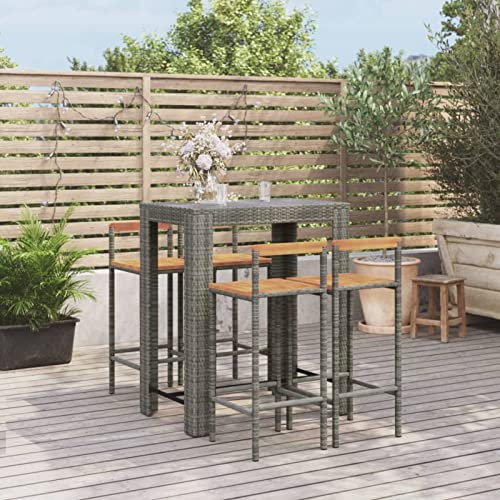 Tidyard 5-TLG. Gartenbar Set, Bartisch mit Barhocker Set, Bartisch Set Outdoor, Bar Set, Grau Poly Rattan & Massivholz Akazie von Tidyard