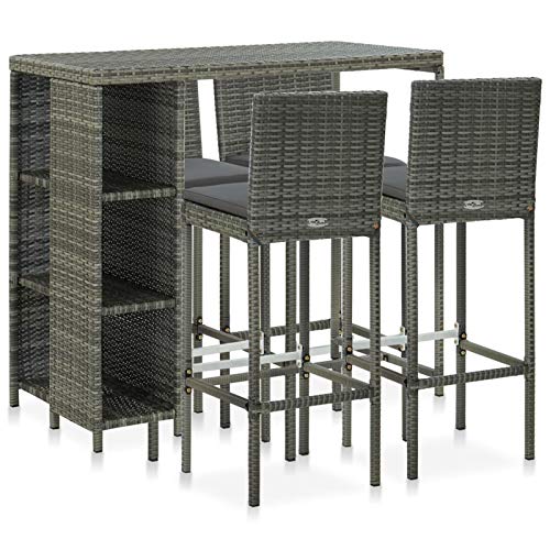 Tidyard 5-TLG. Gartenbar-Set mit Kissen Rattenbar-Set Witterungsbeständig Bartisch mit 4 Barhocker Sitzgruppe Garten 4 Personen Gartenmöbel Bistrotisch Gartengarnitur Terassenmöbel Poly Rattan Grau von Tidyard