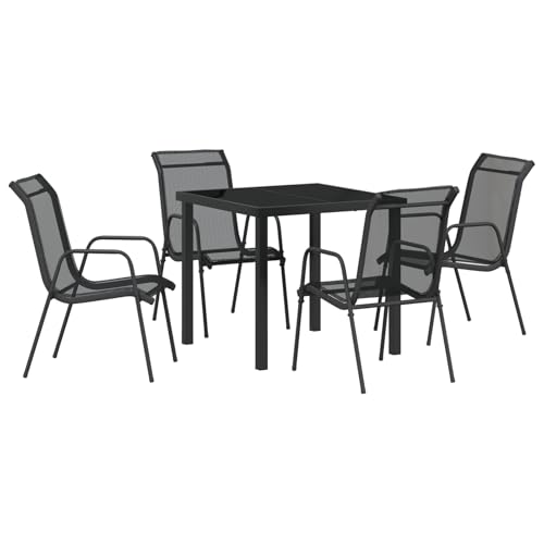 Tidyard 5-teiliges Garten Esszimmerset Schwarz Textilene und Stahl gartentisch mit stühlen Set von Tidyard