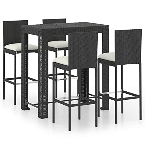 Tidyard 5-tlg.Gartenbar Set Barset mit Kissen Theke Bar Sitzgruppe Essgruppe Tresen Gartentheke Bartisch Bistro-Set Stehtisch Barhocker Barstuhl Gartenm?bel Balkonm?bel Garten-Bar-Set Poly Rattan von Tidyard