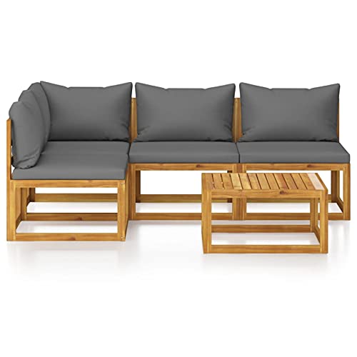 Tidyard 5tlg Garten-Loungeset mit Dunkelgrau Auflage Witterungsbeständig Sitzgruppe Loungesofa Gartensofa Sofagarnitur Sitzgarnitur Ecksofa Mittelsofa Gartenmöbel für Terrasse Balkon Massivholz Akazie von Tidyard