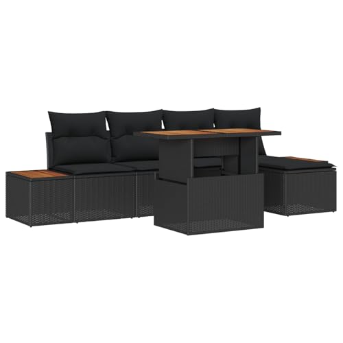Tidyard 6-TLG. Garten-Essgruppe mit Kissen Schwarz Poly Rattan von Tidyard