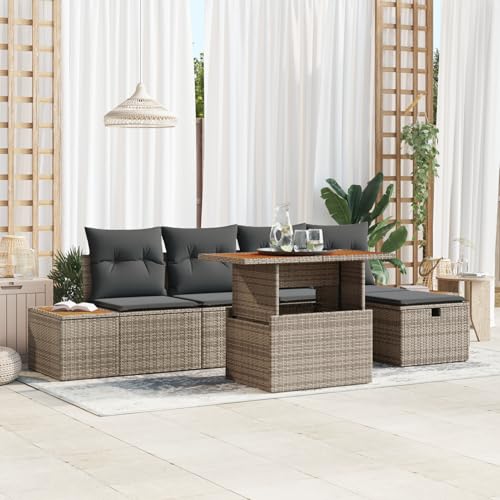 Tidyard 6-teiliges Garten Sofa Set mit Kissen Grau Poly Rattan Akazie Tidyard 6-teiliges Garten Sofa Set mit Kissen Grau Poly Rattan Akazie von Tidyard