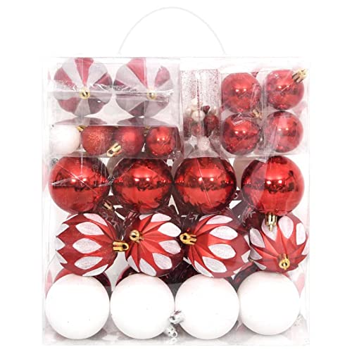 Tidyard 64-TLG. Weihnachtskugel-Set Weihnachtskugeln Christbaumkugeln Weihnachtsdeko Christbaumschmuck Rot und Weiß von Tidyard