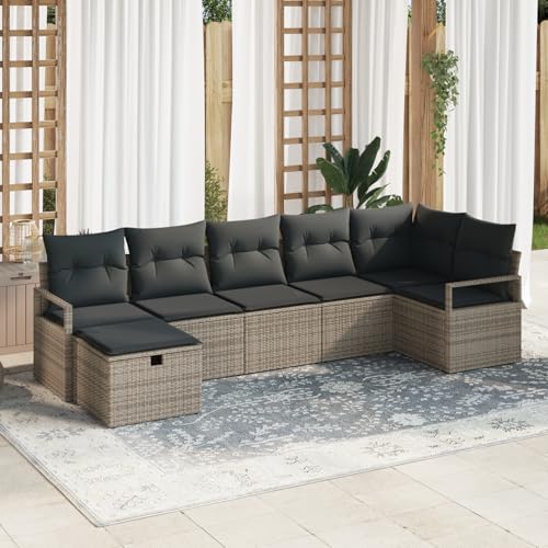 Tidyard 7-TLG. Garten-Sofagarnitur mit Kissen Grau Poly Rattan von Tidyard