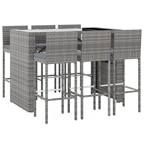 Tidyard 7-TLG. Gartenbar Set Outdoor, Bartisch mit Barhocker Set Outdoor Rattan, Gartenmöbel, Poly Rattan, Kissen, Grau von Tidyard