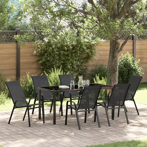 Tidyard 7-teiliges Garten-Esstischset Schwarz Textilene und Stahl von Tidyard