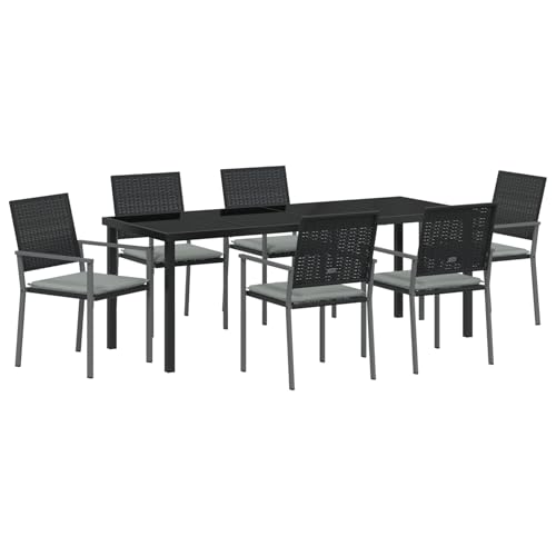 Tidyard 7-teiliges Garten-Esszimmer-Set mit Kissen Schwarz Poly-Rattan gartentisch mit stühlen Set von Tidyard