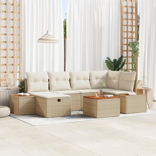 Tidyard 7-teiliges Garten Sofa Set mit Kissen Beige Poly Rattan von Tidyard