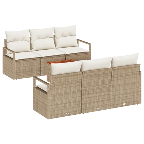 Tidyard 7-teiliges Garten-Sofa-Set mit Kissen Beiges Poly-Rattan Akazie von Tidyard