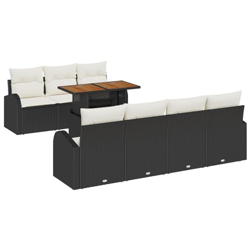 Tidyard 8-TLG. Garten-Essgruppe mit Kissen Schwarz Poly Rattan Akazie gartentisch mit stühlen Set Tidyard 8-TLG. Garten-Essgruppe mit Kissen Schwarz Poly Rattan Akazie gartentisch mit stühlen Set von Tidyard