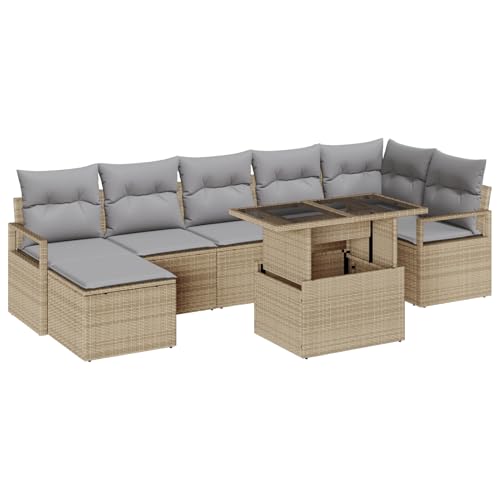 Tidyard 8-TLG. Garten-Sofagarnitur mit Kissen Beige Poly Rattan von Tidyard