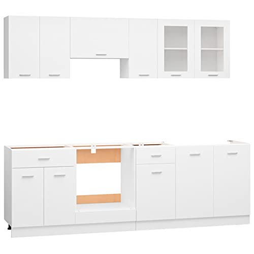 Tidyard 8-TLG. Küchenzeile mit elegantem Design Küchenschränke Einbauküche Küchenblock Hängeschrank Spülenunterschrank Schubunterschrank Geschirrspülerblende Komplettküche Weiß Spanplatte von Tidyard