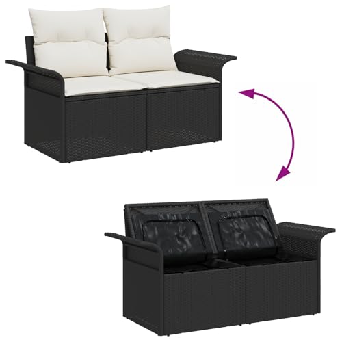 Tidyard 8-teiliges Garten-Sofa-Set mit Kissen Schwarz Poly-Rattan Akazie Lounge Möbel Outdoor von Tidyard