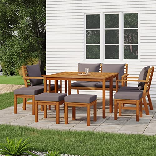 Tidyard 9-TLG. Garten Essgruppe Holz, Loungemöbel Garten Holz, Gartenlounge Set, Ecklounge Gartenmöbel mit Esstisch, Gartensofa Lounge mit Kissen Massivholz Akazie von Tidyard