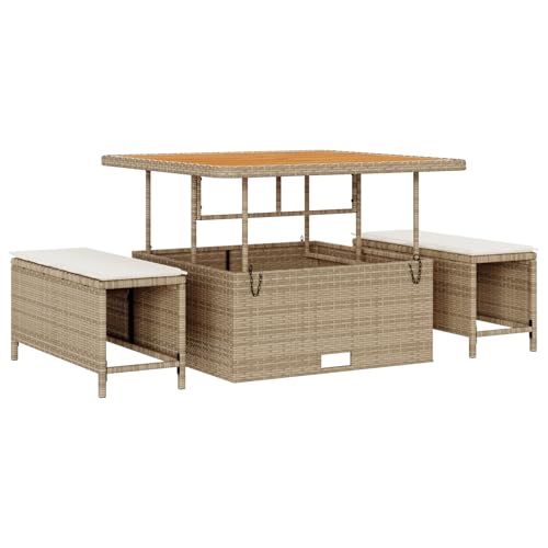 Tidyard 9-Teiliges Garten Sofa Set mit Kissen Beige Poly Rattan Akazie Lounge Möbel Outdoor von Tidyard