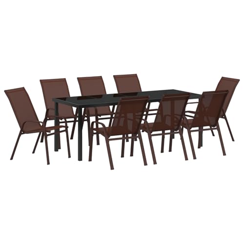 Tidyard 9-teiliges Garten Essensemble Braun Textilene und Stahl von Tidyard