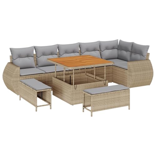 Tidyard 9-teiliges Garten Sofa Set mit Kissen Beige Poly Rattan Akazie von Tidyard