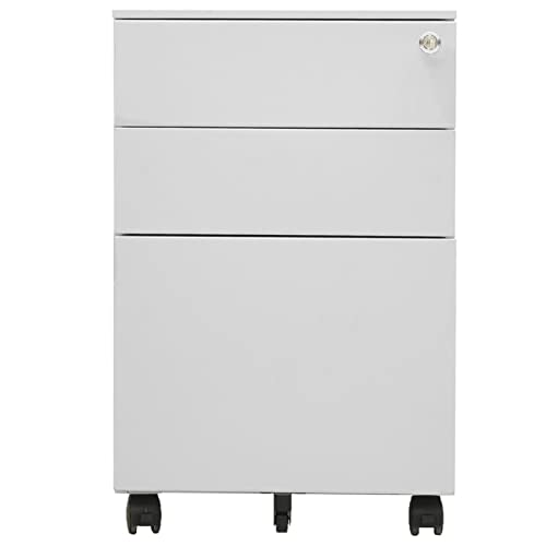 Tidyard Aktenschrank Rollschrank mit Rollen Rollcontainer Bürocontainer Schubladenschrank Büroschrank Stahlschrank Metallschrank 39 x 45 x 60 cm (B x T x H) 3 Schubladen mit 3-facher Kugellagerung von Tidyard