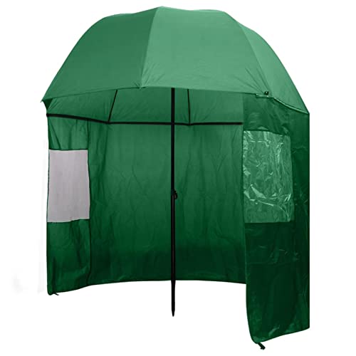Tidyard Angelschirm Anglerschirm Schirmzelt Compact Angelbedarf Schirm Outdoor-Aktivitäten Angeln & Fischen, Mit 5 Seitenwände mit Reißverschlüssen und 2 PVC-Fenstern,Grün 300x240 cm von Tidyard