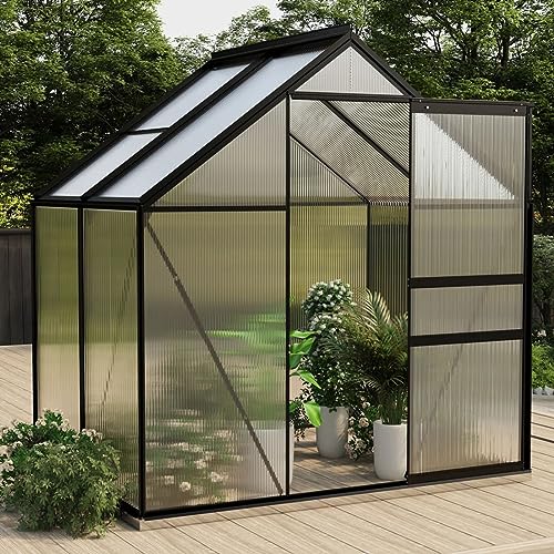 Tidyard AnlehnGewächshaus Tunnelgewächshaus Gartenhaus Garten Treibhaus Pflanzenhaus Tomatenhaus Frühbeet Anthrazit Aluminium 2,47 m² von Tidyard