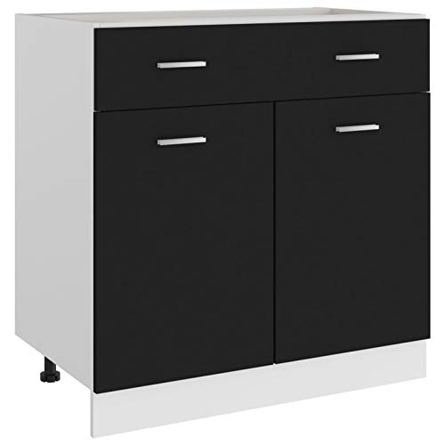 Tidyard Aufbewahrungsschrank Küchenschrank Schrank Mit 1 Schublade 2 Regalböden,Küchenzeile Küchenmöbel Einbauküche Aufbewahrungsschrank Schwarz 80x46x81,5cm Spanplatte von Tidyard