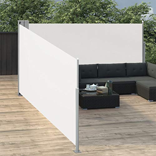 Tidyard Ausziehbare Seitenmarkise Creme 140 x 1000 cm Sichtschutz Sonnenschutz Windschutz Seitenrollo Markise Seitenwandmarkise Balkon Garten Terrasse Seitenmarkise Zertifiziert Sonnenschutz von Tidyard