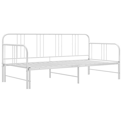 Tidyard Ausziehbett Tagesbett-Rahmen Sofabett Ausziehsofa Schlafcouch Bettgestell Tagesbett Polstersofa Schlafsofa Gästebett Bett Metallbett Bettsofa Sofa Couch Weiß Metall 90x200cm von Tidyard