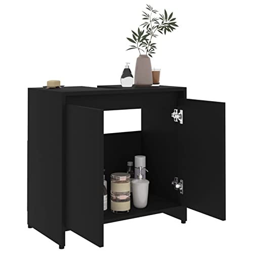 Tidyard Badezimmerschrank Badschrank Badezimmer Aufbewahrungsschrank Schrank Waschbeckenunterschrank Waschtisch Unterschrank Badmöbel,Mit 1 Fach und 2 Tür,Schwarz 60x33x61 cm Holzwerkstoff,60x33x58 von Tidyard