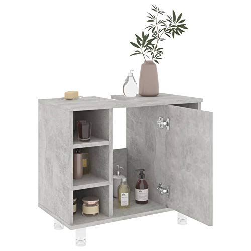 Tidyard Badezimmerschrank Badschrank Badezimmer Aufbewahrungsschrank Schrank Waschbeckenunterschrank Waschtisch Unterschrank Badmöbel, Mit 7 Fächer und 1 Tür,Betongrau 60x32x53,5 cm Holzwerkstoff von Tidyard