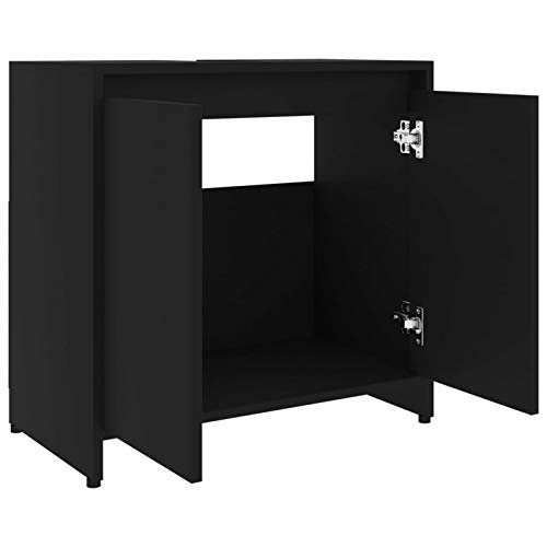 Tidyard Badezimmerschrank Waschbeckenunterschrank Waschtischunterschrank Badschrank Kommode Badmöbel Schwarz 60x33x58 cm Spanplatte von Tidyard