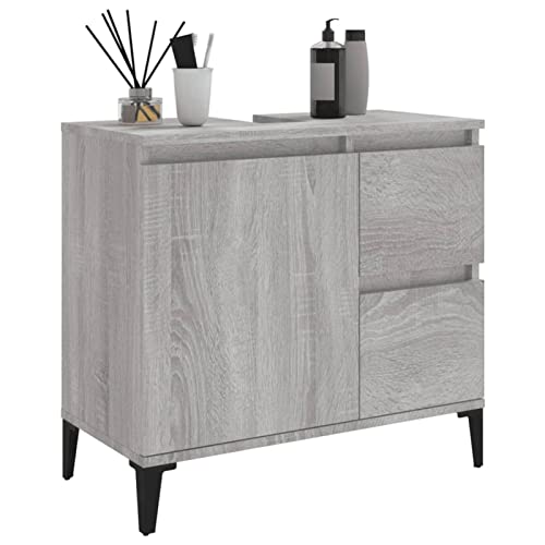 Tidyard Badschrank Badezimmerschrank Kommode Badezimmer Aufbewahrungsschrank Badkommode Eckschrank Badregal Toilettenschrank Badmöbel, Schrank Grau Sonoma 65x33x60 cm Holzwerkstoff von Tidyard