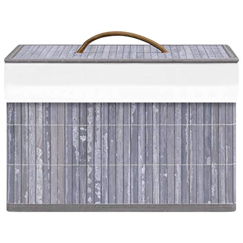 Tidyard Bambus Aufbewahrungsboxen 4 STK.aus Bambus und gewebtem Stoff Mit einem Griff am Deckel,Aufbewahrungsbox Kleiderschrank 31 x 31 x 20 cm Mit herausnehmbarer Stoffeinlage,Grau von Tidyard