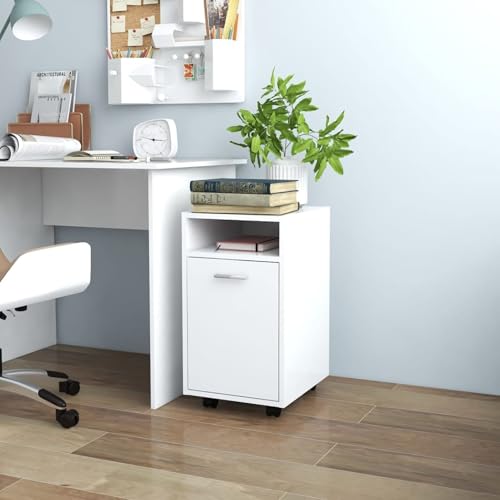 Tidyard Beistellschrank Rollen Weiß Holzwerkstoff 33x38x60 cm für Wohnzimmer und Büro von Tidyard