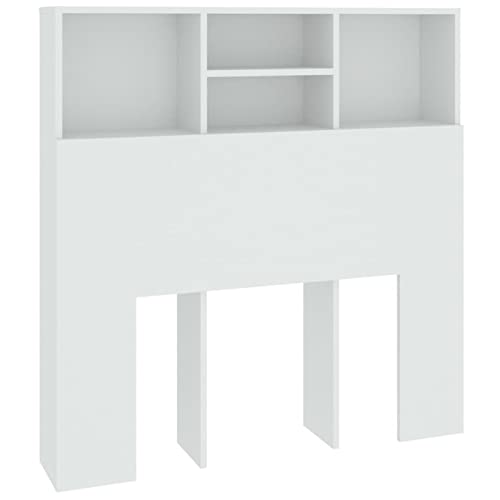 Tidyard Bett-Kopfteil mit Ablagen Weiß Kopfteil-Regal Bücherregal-Kopfteil 100 x 19 x 103,5 cm (B x T x H),Holzwerkstoff,Weiß von Tidyard