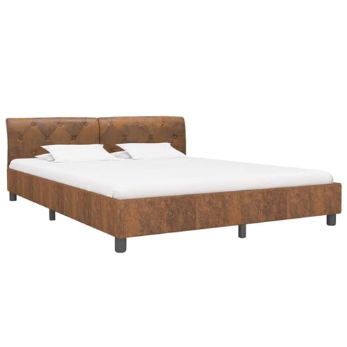Tidyard Bettgestell Braun Wildleder-Optik 180 × 200 cm, Plattformbettgestell doppelbett einzelbetten für Schlafzimmer Gästezimmer284893 von Tidyard