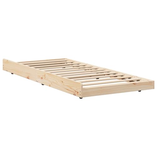 Tidyard Bettgestell Natürlich Kiefernholz 100 x 200 cm Minimalistisch, Plattformbettgestell doppelbett einzelbetten für Schlafzimmer Gästezimmer873418 von Tidyard