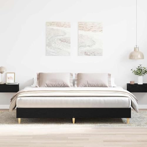 Tidyard Bettgestell Schwarz-Oak 200x200 cm Holzwerkstoff, Plattformbettgestell doppelbett einzelbetten für Schlafzimmer Gästezimmer3329278 von Tidyard