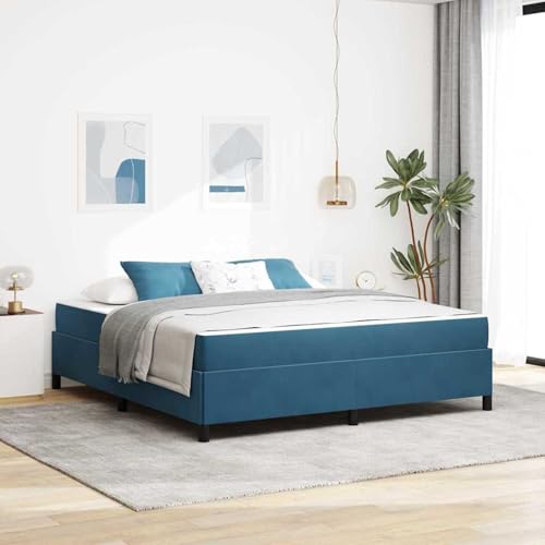 Tidyard Bettgestell Sonstiges Dunkelblau und Weiß 180 x 200 cm Samt, Plattformbettgestell doppelbett einzelbetten für Schlafzimmer Gästezimmer3399082 von Tidyard