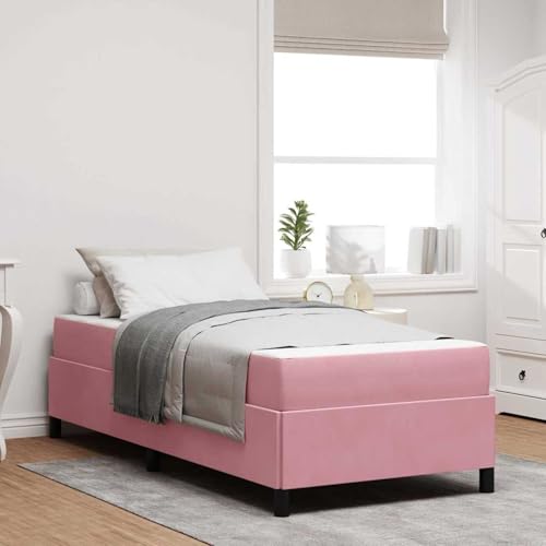 Tidyard Bettgestell Sonstiges Rosa und Weiß 90 x 200 cm Samt, Plattformbettgestell doppelbett einzelbetten für Schlafzimmer Gästezimmer3399041 von Tidyard