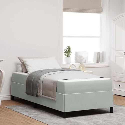 Tidyard Bettgestell Sonstiges Weiß und Hellgrau 90 x 200 cm Samt, Plattformbettgestell doppelbett einzelbetten für Schlafzimmer Gästezimmer3399036 von Tidyard