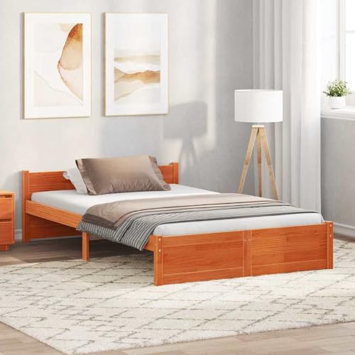 Tidyard Bettgestell Wachsbraun 120 x 200 cm Massivholz Kiefer, Bettrahmen Betten Bettgestelle für Wohnheim Gästezimmer Hostel Apartment870145 von Tidyard