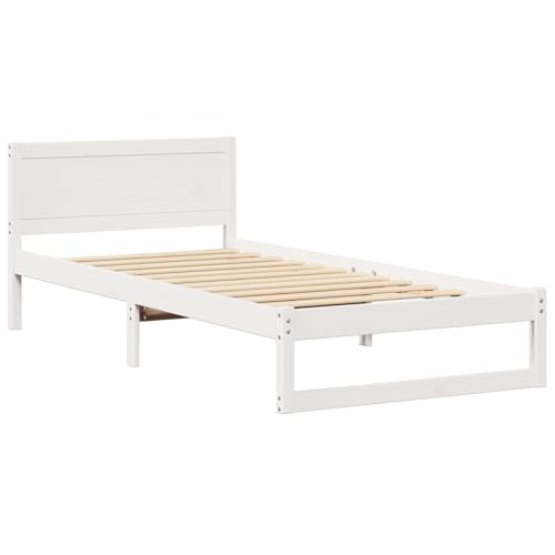 Tidyard Bettgestell Weiß Holz 90 x 200 cm Minimalistisches Bettgestell, Plattformbettgestell doppelbett einzelbetten für Schlafzimmer Gästezimmer873290 von Tidyard