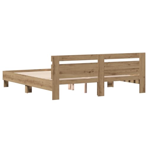 Tidyard Bettgestell mit Kopfteil Artisan Eiche 180 x 200 cm, Plattformbettgestell doppelbett einzelbetten für Schlafzimmer Gästezimmer3385626 von Tidyard