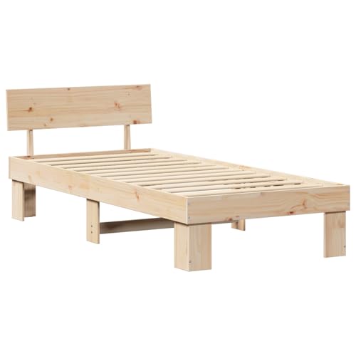 Tidyard Bettgestell mit Kopfteil Braun 90 x 200 cm Massivkiefer, Plattformbettgestell doppelbett einzelbetten für Schlafzimmer Gästezimmer872584 von Tidyard